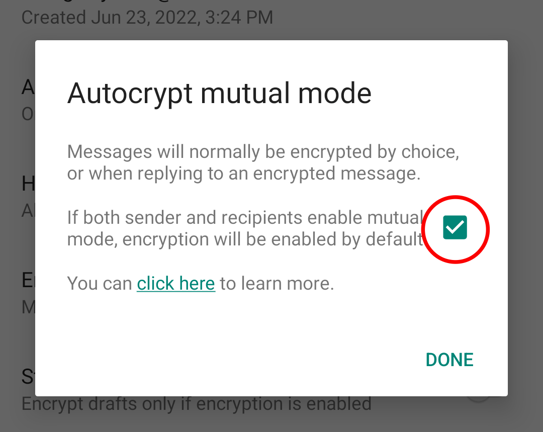 Autocrypt dialog